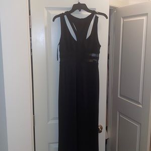 Black maxi Ross dress with intricate mesh and cutout details